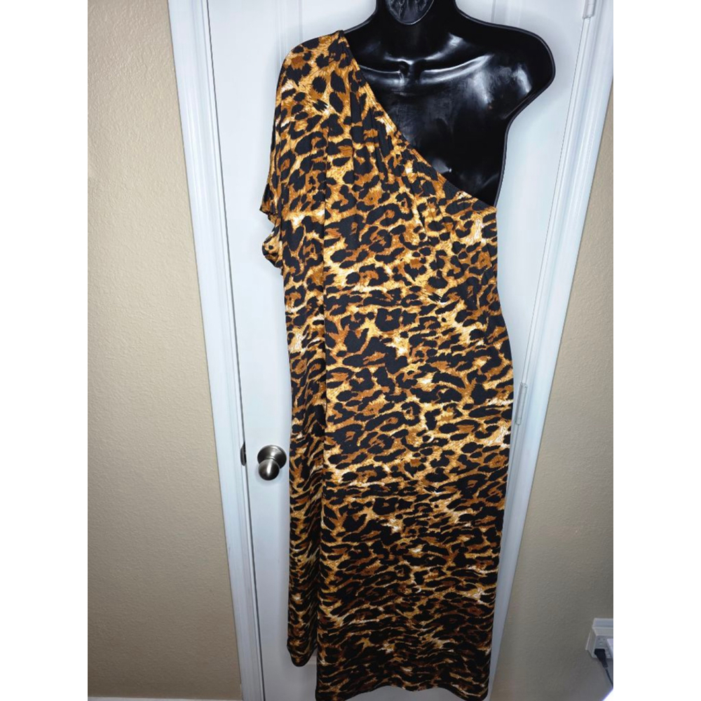 Ashley Stewart Plus Leopard Print One-Shoulder Tunic Women's 18/20 Brown/Black - Picture 3 of 4